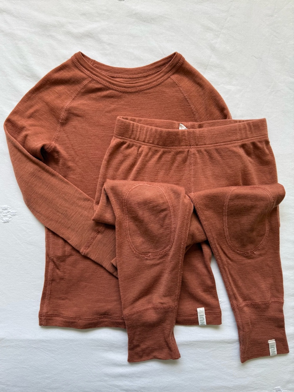 NUI Organic Burnt Orange Organic Merino Wool Matching Set Size 3Y Flawed